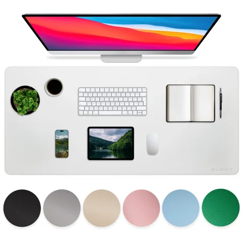 Podkładka na biurko 80×40 cm – antypoślizgowa mata ochronna z eleganckiej ekoskóry PU, pod mysz i klawiaturę, stylowa i trwała – Alogy WorkMat™ Biała