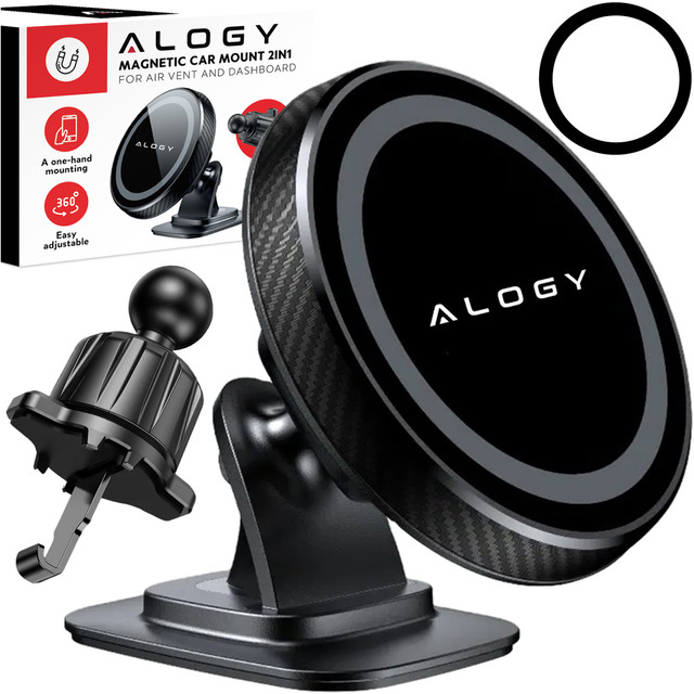 Magnetic car holder for phone, window, grille, cockpit, dashboard, car, phone, Alogy Black
