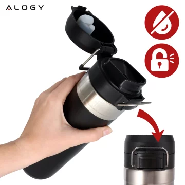 Kubek termiczny Termos Alogy ThermoGo™ 800ml Stalowy Szczelny Pakowny Podróżny do Kawy i Herbaty Sportowy Długo Trzymający Ciepło do Auta i Plecaka Czarny
