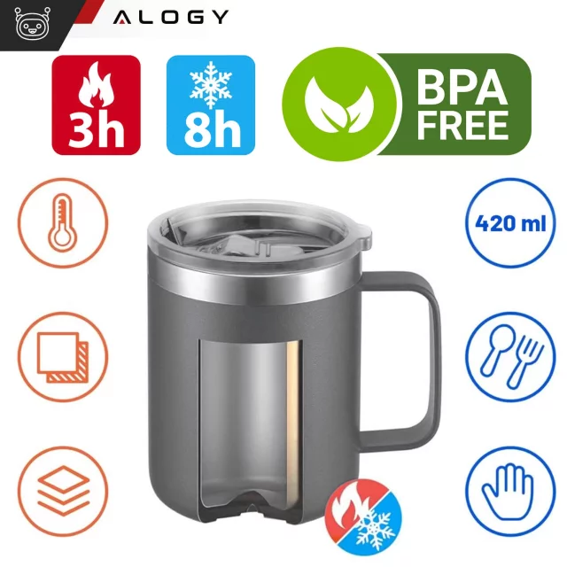 Thermal mug 420ml with handle lid for coffee tea steel cold and warm drinks Alogy navy blue
