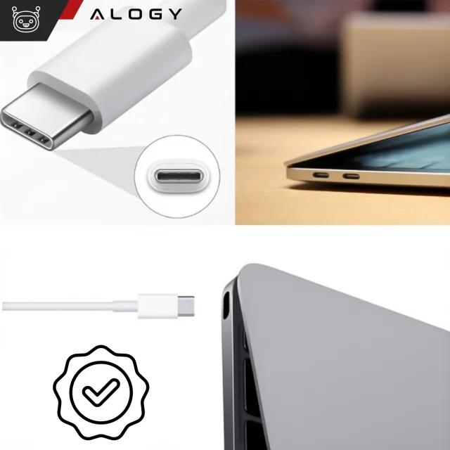 Ładowarka Zasilacz do Apple MacBook Alogy Universal Charger Kabel 2m USB-C do USB-C Szybkie ładowanie PowerDelivery PD 87W Biały
