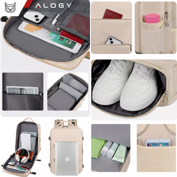 Batoh taška na notebook 15,6 palcový pánský dámský velký kufr do letadla USB unisex 42x30x10cm Alogy voděodolný černý