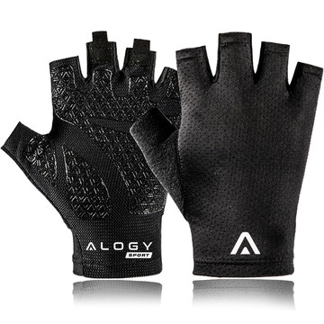 Fahrradhandschuhe M kurz fingerlos Herren Damen Unisex Sport Fahrradhandschuhe für MTB Gravel Kross Alogy Black