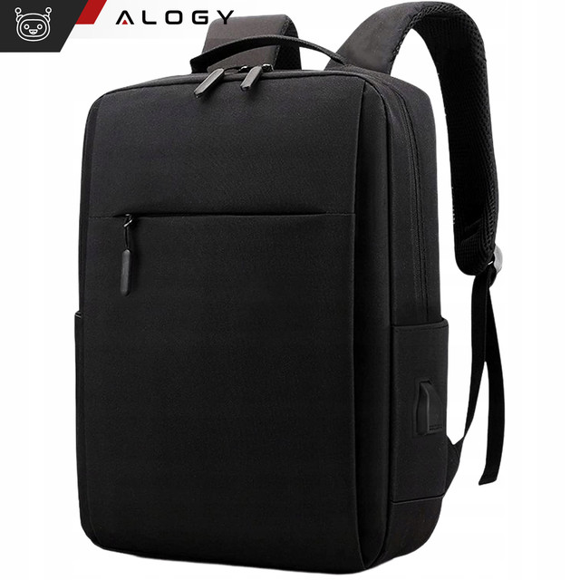 Backpack laptop bag 15.6" large waterproof with USB port Unisex 41x29x12cm for plane Alogy Backpack Black