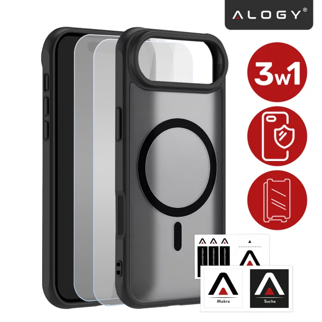 Alogy 3in1 Case Pack™ – Černý hybridní kryt MagSafe se 2 ochrannými tvrzenými skleněnými pouzdry pro Apple iPhone 17 Air