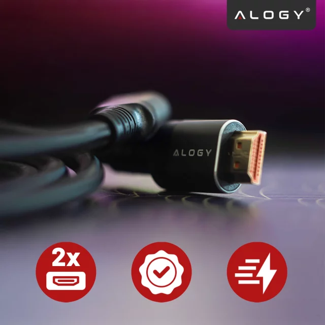Kabel HDMI 2.1 Alogy 2m 8K PREMIUM ULTRA High Speed 60Hz 48GBps Czarny
