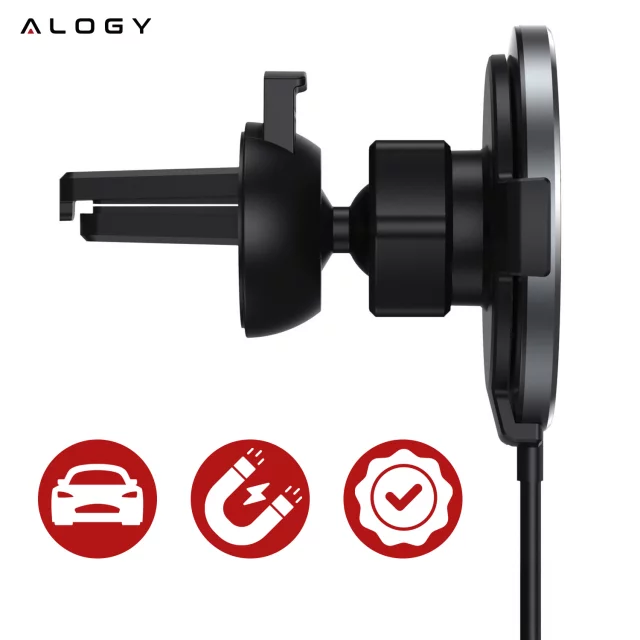 2-in-1 car holder with Alogy Airvent MagSafe QI Charger for MagSafe 15W inductive charger Black