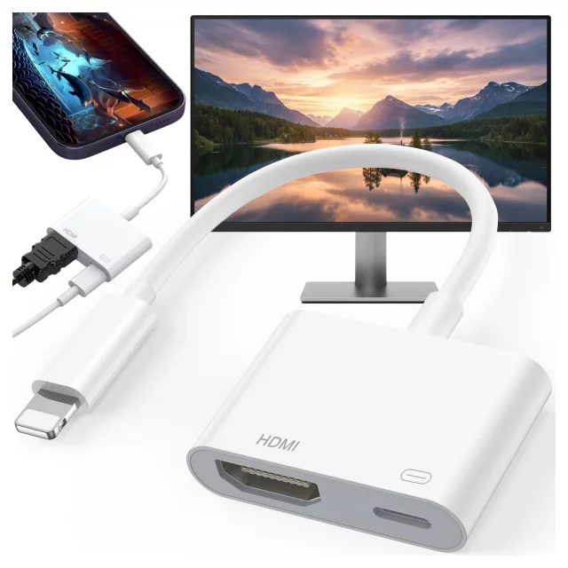 Przejściówka Lightning do HDMI i Lightning – adapter Full HD 60 Hz, łatwe podłączenie iPhone / iPad do TV lub projektora, Plug & Play – Alogy LightningHD™ Biały