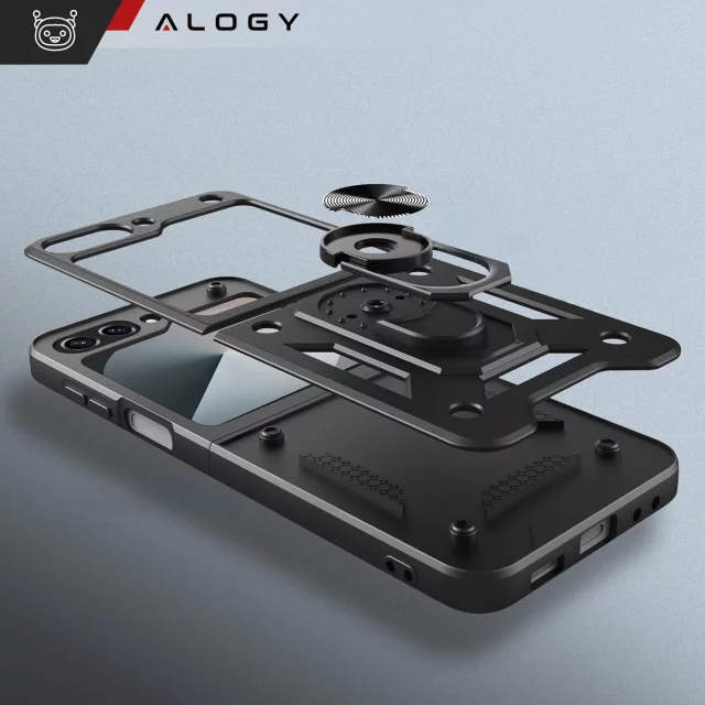 Pouzdro pro Samsung Galaxy Z Flip 6 Armored Case Stand Ring Alogy černé