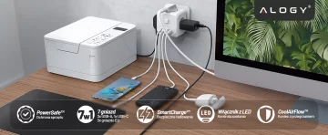 Síťový splitter splitter Adaptér nabíječky zloděj 3 zásuvky EU 3x USB USB-C C 7v1 Alogy Bílá