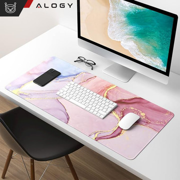 Desk pad for mouse keyboard Anti-slip gaming protective mat xxl 88x40 Alogy Marble Pink
