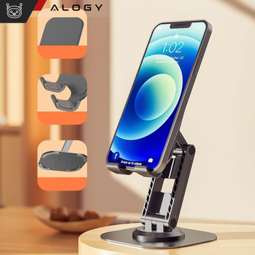 Phone Holder Tablet Stand Stand Foldable Adjustable Aluminum for Desk 4-12.9" 360 Alogy Black