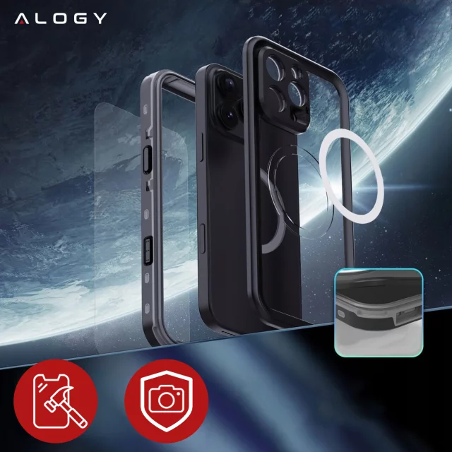 Vodotěsné pouzdro Alogy HydroArmor™ IP68 s průhledným zadním 360 obrněným krytem pro MagSafe pro Apple iPhone 16 Pro