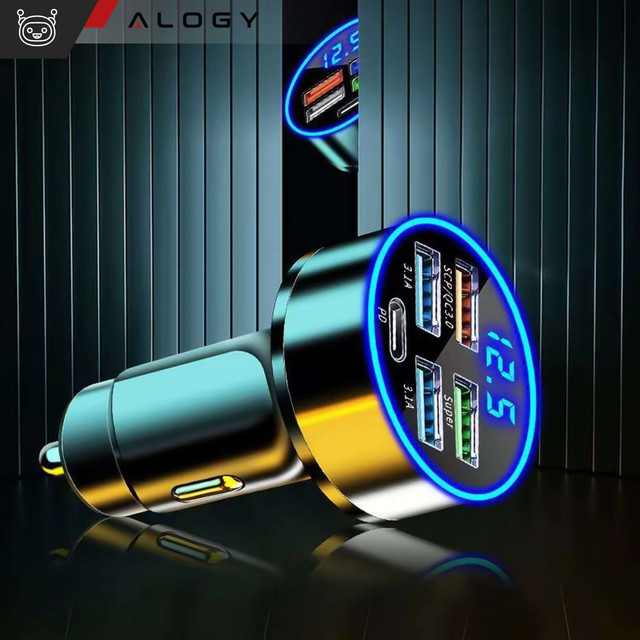 Autoladegerät 4x USB QC 3.0 USB C PD 20W LED schnell leistungsstark 250W für Alogy Autotelefon schwarz