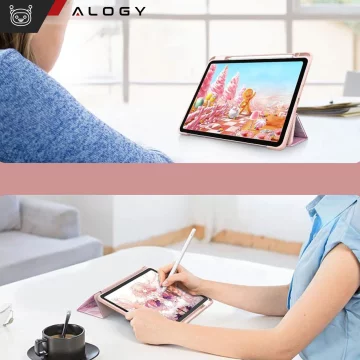 Hybridní pouzdro s držákem stylusu pro Apple iPad Air 11" (2024,2025) / Air 10.9" (2020,2022) / Pro 11 (2018) Alogy Hybrid Book Cover Case Marble Pink