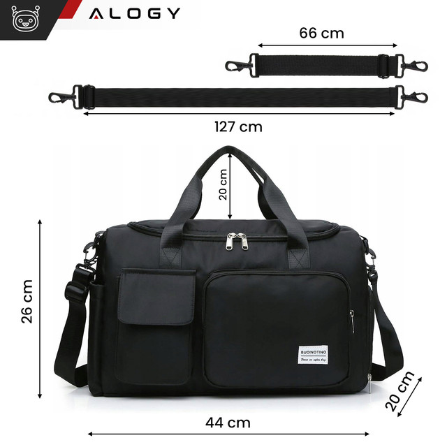 Men's women's sports shoulder bag for the gym for the plane hand luggage 44x26 training black Alogy Black