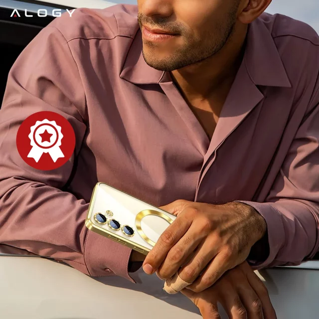 Pouzdro MagSafe pro Apple iPhone 16 Pro Max Alogy Glamour Pouzdro luxusního prstenu zlaté-průhledné