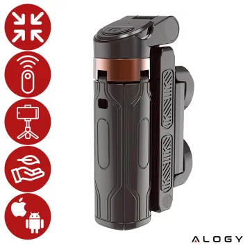 Selfie Stick Mini Tripod stabilny kompaktowy lekki Kijek do Selfie i Statyw Rozkładany 360° z Pilotem Bluetooth 10m, Stojak do Zdjęć i Nagrywania, Alogy FlexiShot™ Czarny