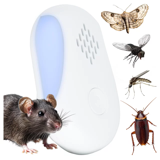 Odstraszacz Szkodników do 250 m² Ultradźwiękowy do Gniazdka, Przeciwko Owadom, Komarom, Muchom, Myszom, Karaluchom, Bez Chemii, Alogy DuoGuard™ – Biały