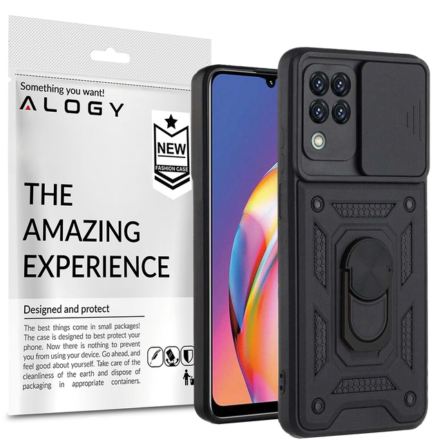 Alogy Stand Ring Armor case with camera cover for Galaxy A22 / M22 4G black