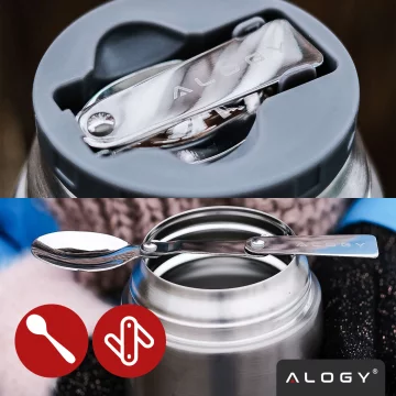 Dinner Thermos for Kids Soup Food 700ml Alogy Stainless Steel Folding Spoon Thermal Gray