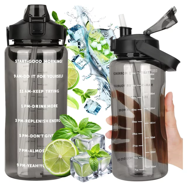 Large bottle for drinking drinks Alogy MotivHydro Motivational measuring cup 2l 2000ml Black
