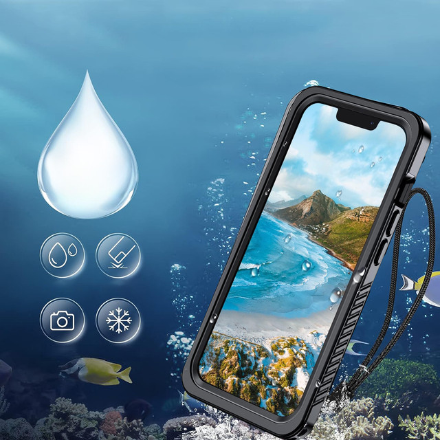Hülle für iPhone 14, wasserdicht, gepanzert, 360-Grad-Hülle, Hybrid-Kameraobjektivschutz, IP68, wasserdicht, Schwarz