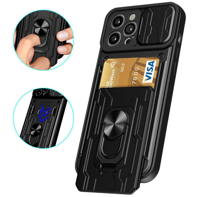 Etui pancerne Alogy Camshield Stand Ring Wallet z osłonką na aparat i miejscem na karty do Apple iPhone 14 Pro czarne