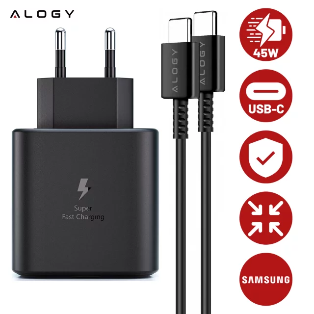 USB-C Type-C PD Premium Fast 45W 3A Wall Charger Type-C 1M Alogy Black