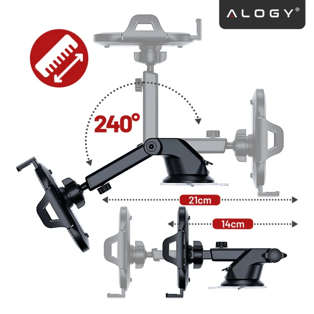 Alogy 3-in-1 car phone holder for the windshield for the dashboard grille Black