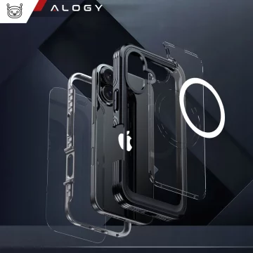 Schutzhülle für Apple iPhone 16 Alogy Shield360 MagCase™️ mit MagSafe-Funktion, inklusive Display- und Kameraschutz, Schwarz