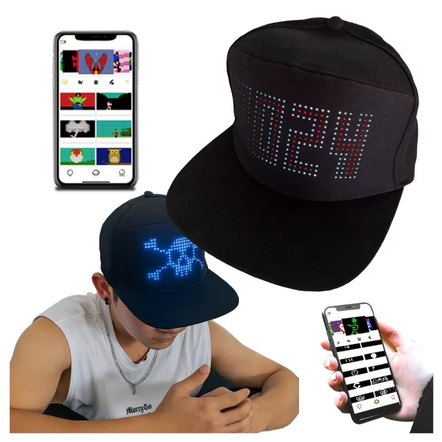 Czapka z daszkiem z oświetleniem LED RGB Piksele bluetooth Alogy PixelCap™ led telefon komórkowy sterowana aplikacją pixel Czarna