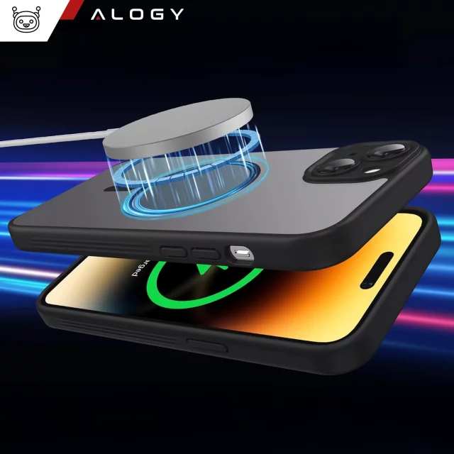 Skleněné pouzdro pro Apple iPhone 15 Alogy MagSafe Hybrid Matte Case Matný kryt s ochranou objektivu černý
