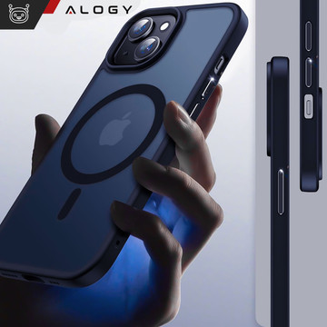 Case for iPhone 15 Plus MagSafe Matt Case Cover frosted Alogy Ring armored phone case Navy Blue Glass