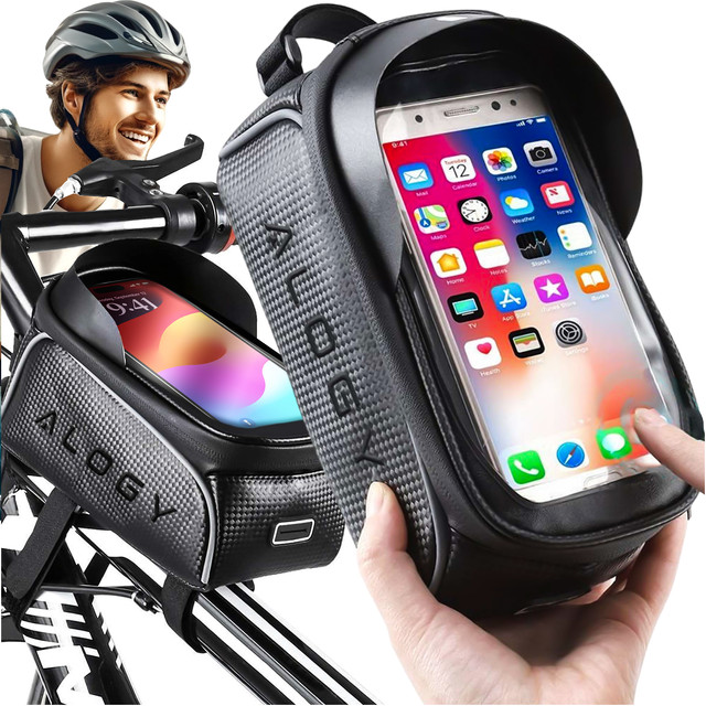 Alogy bicycle bag Pannier 2L for bicycle phone holder up to 6.7" for the frame Black