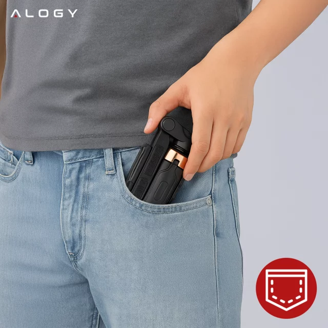 Selfie Stick Mini Tripod stabilny kompaktowy lekki Kijek do Selfie i Statyw Rozkładany 360° z Pilotem Bluetooth 10m, Stojak do Zdjęć i Nagrywania, Alogy FlexiShot™ Czarny