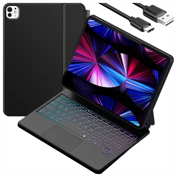 Pouzdro s klávesnicí pro Apple iPad Pro 11" 2021/2020 iPad Air 10,9" 2022/2020 iPad Air 11" 2024/2025, touchpad a LED podsvícení, magnetický úchyt, pouzdro Alogy MagnetKeyboard™ – černé