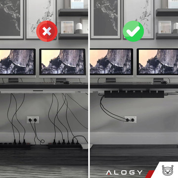 Organizér kabelů pod desku stolu, nastavitelná police na kabely, lišta na stůl, hliníkový držák Alogy Black