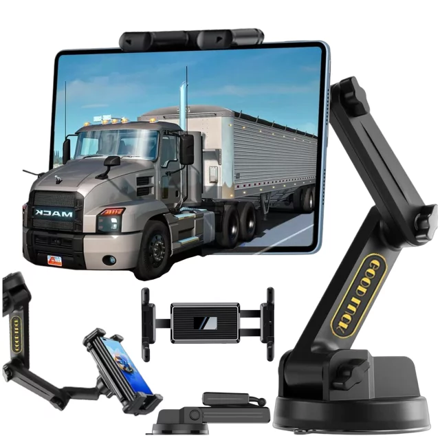 Car holder for tablet, phone 10.1" for truck bus lorry excavator car Long 43cm for windshield cockpit Alogy Black