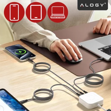 Kabel Zasilający USB-C do USB-C 65W 1m, Szybkie Ładowanie PD, Magnetyczny, Trwały i Elastyczny Przewód Kompatybilny z iPhone, MacBook i Android, Alogy MagiCharge™ – Czarny