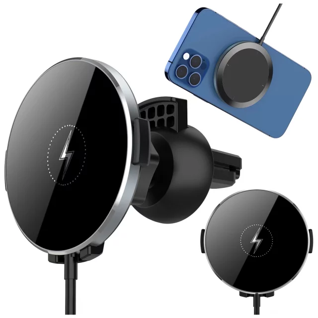 Uchwyt samochodowy 2w1 z ładowarką indukcyjna Alogy Airvent MagSafe QI Charger do MagSafe 15W do kratki Czarny