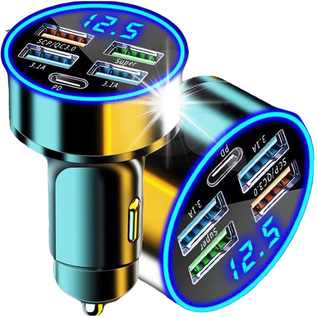 Autoladegerät 4x USB QC 3.0 USB C PD 20W LED schnell leistungsstark 250W für Alogy Autotelefon schwarz