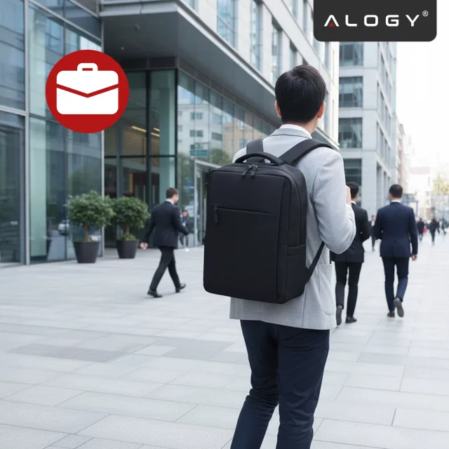 Plecak biznesowy na laptopa 15–16" – wodoodporny, odporny na wstrząsy, z kieszenią na butelkę i paskiem na walizkę – Alogy UrbanPack Pro™ Czarny