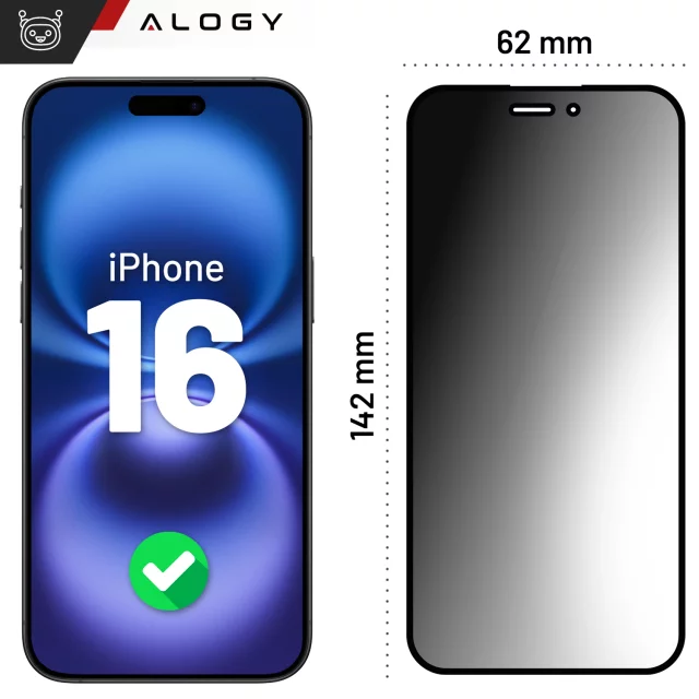 Tvrzené sklo Alogy Privacy Glass pro Apple iPhone 16, matná ochranná fólie