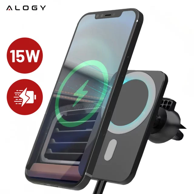 Uchwyt samochodowy z ładowarką Qi MagSafe Alogy na kratkę/ deskę 15W