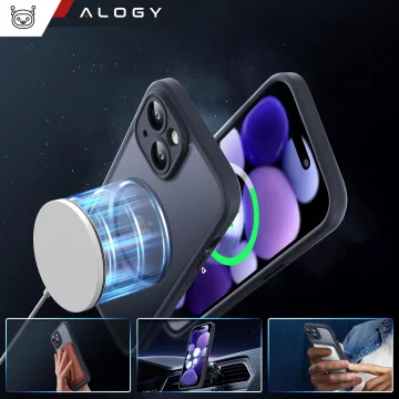 Skleněné pouzdro pro Apple iPhone 15 Alogy MagSafe Hybrid Matte Case Matný kryt s ochranou objektivu černý