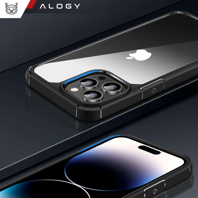 Case for iPhone 15 Pro Housing Case 2x screen glass and 2x lens Ring armored Alogy 360 Hybrid Set 6in1 black and transparent