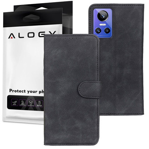 Realme GT Neo 3 Global Alogy Magnetic Leather Flip Wallet Case Black