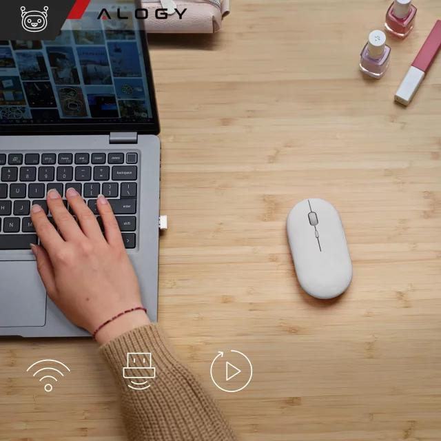 Alogy Wireless Mouse Ergonomic Small Mouse for Laptop PC Bluetooth 2.4GHz Silent White