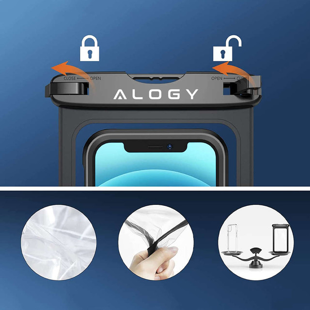 Alogy Waterproof Case universal IPX8 waterproof bag for phone up to 9 inches and accessories Black